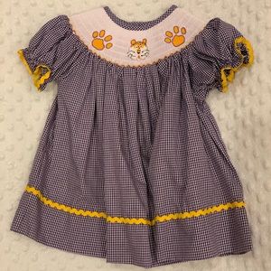 Newborn Purple & White Gingham Smock Tiger Dress
